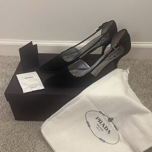 Prada Satin Pleated Accents Slingback Pumps